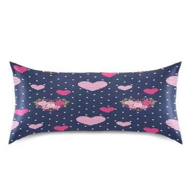 Imagem de Blueangle Fronha de cetim refrescante para cabelo e pele, capa de almofada de rosas dos namorados, tamanho king 50,8 x 101,6 cm com fecho de envelope (592)