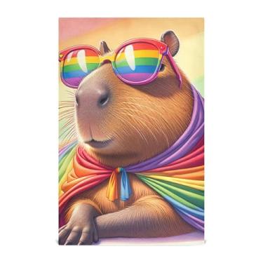 Imagem de Joisal Toalhas de prato personalizadas para cozinha decorativa capivara LGBT orgulho arco-íris chá toalha de mão panos de prato fofos reutilizáveis absorventes 45 x 71 cm, pacote com 4