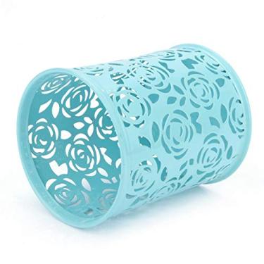 Imagem de GLOGLOW Suprimentos de Armazenamento Hollow Rose Design, Azul, 9,5x9x8,5CM, Organizador de Mesa para Estudantes e Profissionais Porta-canetas de Metal Com Nan