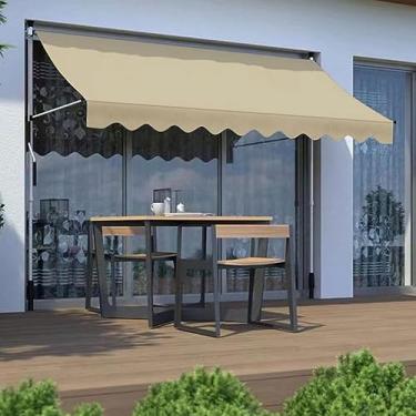 Imagem de CMOLVUR Toldo telescópico de pátio, toldo de jardim retrátil manual, toldo de proteção solar de pé livre para gazebo restaurante café, bege, 2 m
