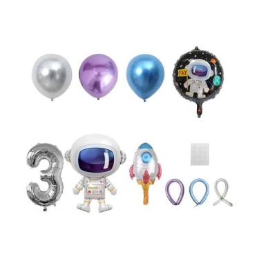 Imagem de Conjunto De Balões Coloridos De Astronauta E Foguete Do Espaço Exterio