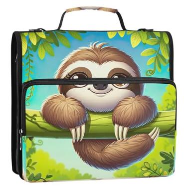 Imagem de Organizador de fichário com zíper, desenho animado, preguiça, 3 anéis, 3 anéis, bolsa grande para fichários escolares com alça de ombro, pasta de armazenamento com alça de ombro e alça