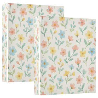 Imagem de Fichários fofos florais bege com 3 anéis de 3 cm comporta 200 folhas fofas pastas de portfólio de anel redondo fichário de escritório, 31,5 x 27 x 6 cm, 1 pacote