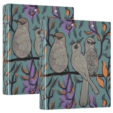 Imagem de Fichários personalizados com 3 anéis de pássaros peculiares azul-petróleo, 3 polegadas, comporta 200 folhas, portfólio, fichário redondo, 31,5 x 27 x 6 cm, 1 pacote