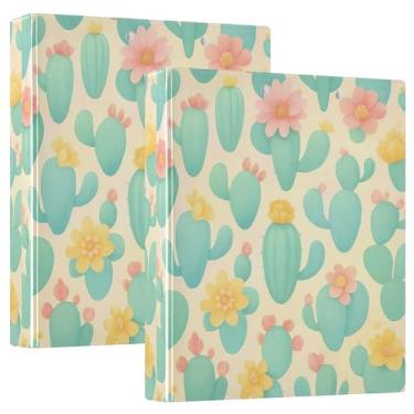 Imagem de Fichário personalizado com 3 anéis de cacto verde claro amarelo claro 1,5 polegadas, 200 folhas, caderno, anel redondo, 31,5 x 27 x 6 cm, pacote com 2