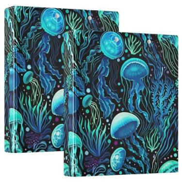 Imagem de Fichário personalizado com três anéis de água-viva azul, pontos coloridos, 3,5 polegadas, 200 folhas, portfólio, anel, estampado, anel redondo, 31,5 x 27 x 6 cm, 1 pacote
