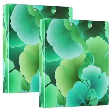 Imagem de Fichários de 3 anéis Ginkgo Leaves Green Teal 3,8 cm comporta 200 folhas, portfólio de pastas fofas, fichário, 31,5 x 27 x 6 cm, 1 pacote