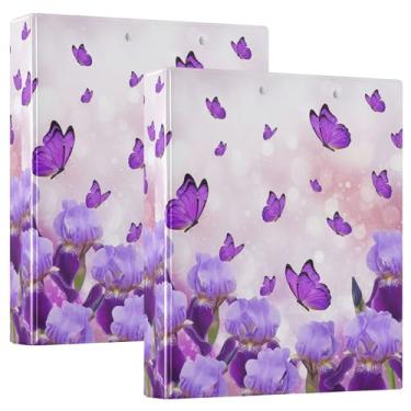 Imagem de Pastas roxas de 3 anéis de 3 cm com 200 folhas, com estampa fofa, fichário redondo, 31,5 x 27 x 6 cm, 1 pacote