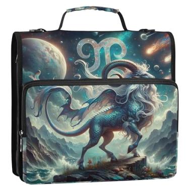 Imagem de Fichário azul capricórnio cósmico com zíper, fichário de zíper com alça, fichário para escola