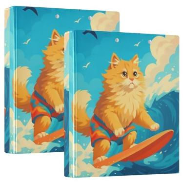 Imagem de Calção de banho colorido para gatos para surfe, 3 fichários de 3 anéis, comporta 200 folhas, pastas, portfólio, anel redondo, fichário de apresentação, 31,5 x 27 x 6 cm, pacote com 2