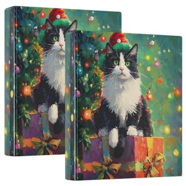 Imagem de Presentes festivos personalizados de gato preto, 3 fichários de 3,8 cm, 200 folhas, pastas, anel redondo, 31,5 x 27 x 6 cm, pacote com 2