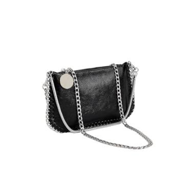 Imagem de OYOANGLE Bolsas femininas pequenas transversais com corrente com zíper e alça crescente com 3 alças bolsa moderna, Preto, One Size, Macio