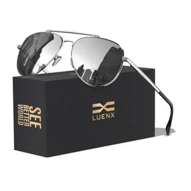 Imagem de LUENX Óculos de sol aviador para homens e mulheres com lentes polarizadas para dirigir – proteção UV 400 com acessórios 60 mm, 6 lentes prateadas espelhadas, 60MM
