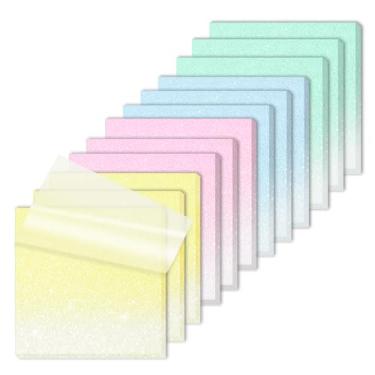 Imagem de Pacote com 12 notas adesivas transparentes com glitter, gradiente fosco brilhante, 7,6 x 7,6 cm, adesivo transparente para mulheres, escritório, material escolar (600 folhas)