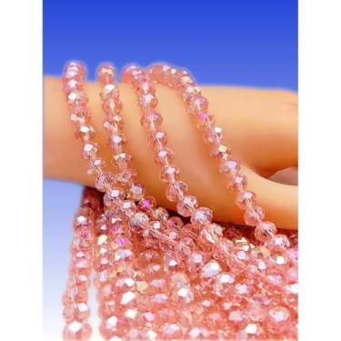 Imagem de Fio de Cristal 10mm Facetado Flat para Bijuterias e Artesanato – Contas de Vidro Premium 63 a 67 Unidades por Fio (Rosa Boreal 264 AB)