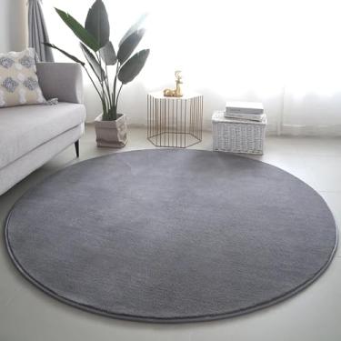 Imagem de Tapetes redondos de cor sólida para sala de estar, tapetes cinzentos, decoração de quarto macio, antiderrapante, tapete para crianças, varanda, descanso, tapete de chão, 160 cm, redondo