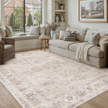 Imagem de PureCozy Tapete de área 12 x 18 cm, bege, lavável, vintage, sala de estar, antiderrapante, quarto, pilha baixa, fina, decoração para sala de jantar, tapete envelhecido, escritório