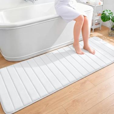 Imagem de OLANLY Tapetes de banheiro longos listrados de espuma viscoelástica 180 x 61, tapete de banho absorvente super macio, secagem rápida, tapetes de chuveiro laváveis na máquina, tapete de banho