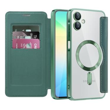 Imagem de Asdsinfor Capa flip para Samsung A06 capa de couro transparente galvanizada resistente 360 proteção sem fio com compartimento para cartão antideslizante capa carteira para Samsung Galaxy A06. Verde JD