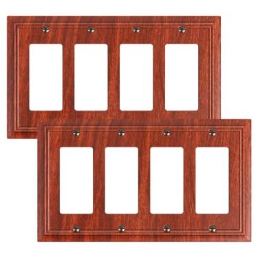 Imagem de Pacote com 2 placas de cobertura decoradora quádrupla, placas de interruptor decorativas de grão de madeira e tampas de tomada, placas de parede de fibra de bambu natural 4 para tomadas elétricas