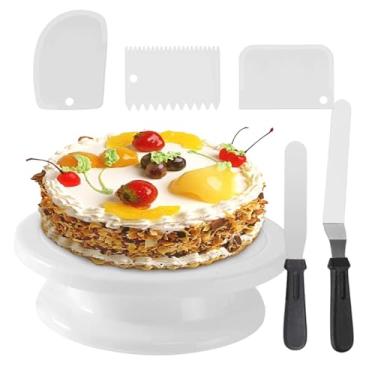 Imagem de Base Giratória para Bolos - Mesa Giratória Silenciosa e Larga com Raspador de Glacê,Ferramenta para Decorar e Exibir Bolos - Para Cozinha Festas Reuniões Cupcakes Doces