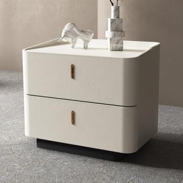 Imagem de Modern Wooden Nightstand, Wrapped in PU Leather, Featuring a Double-drawer Storage Design, a Stable Base, Silent Rails, and Rounded Corners, Suitable for Bedrooms(White,60 * 40 * 50cm/24 * 16 * 20in)