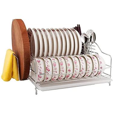 Imagem de Escorredor de louça, balcão de cozinha, prateleira de cozinha de aço inoxidável, escorredor de pratos de dreno duplo, multifunções para uso doméstico, prateleira de cozinha