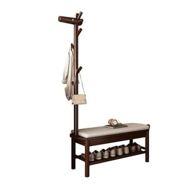 Imagem de Armários para sapatos com prateleiras para sapatos Banco de troca sapatos madeira maciça, entrada para varanda, banco integrado, cabide para roupas