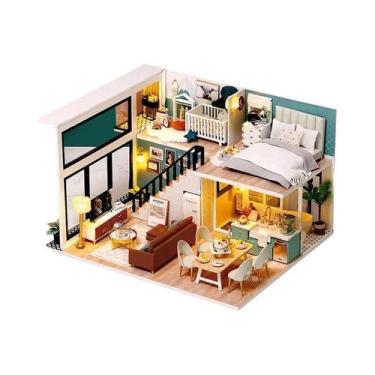 Imagem de Casa De Bonecas Miniatura 3D De Madeira Para Montar Com Kit De Móveis,