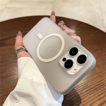 Imagem de HJZSZX Capa rígida para iPhone 16 Plus, ultrafina, gradiente, fosca, transparente, magnética, com carregamento sem fio (para iPhone 16 Plus/cinza)