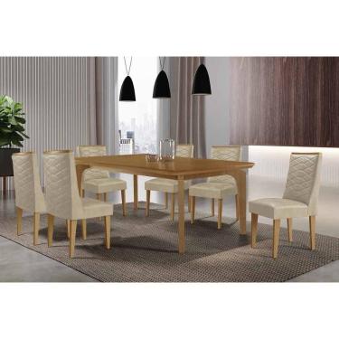 Imagem de Sala Jantar Mesa Londrina Tampo Curvo 180cm+6 Cadeiras Dafne Madeira Naturale - Capuccino/Suede Capuccino - Rufato