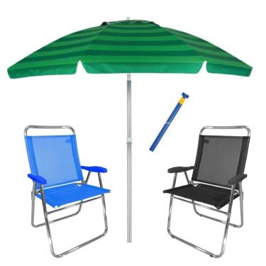 Imagem de Kit Praia 2 Cadeira King Oversize Alumínio + Guarda Sol 2,4m Alum + Saca Areia - Zaka