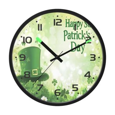 Imagem de SEHANY Relógio de parede Green Clover, silencioso, sem tique-taque, relógio redondo operado por bateria, controle de som, luz noturna, relógios de parede para sala de estar, cozinha, quarto