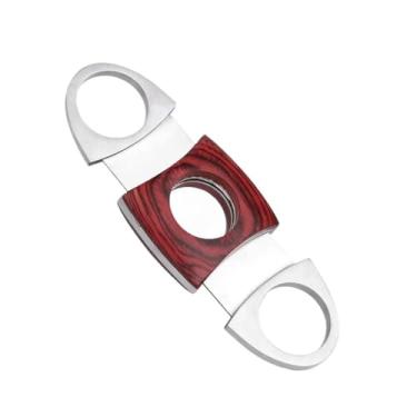 Imagem de JDIME Cortador portátil de aço inoxidável, lâmina afiada, acabamento em mogno ao ar livre, acessório de cigarro vermelho