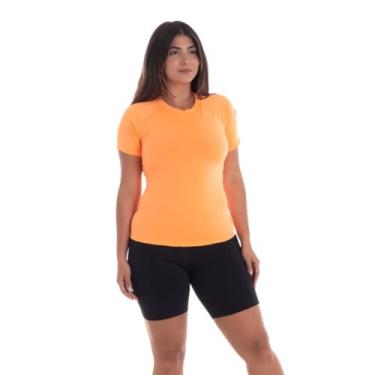 Imagem de Conjunto Feminino Camiseta Curta e Bermuda Térmica Segunda Pele Trygg Proteção UV50 Fitness Academia (P, Laranja Neon - Preto)