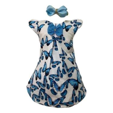 Imagem de Vestido Trapézio Infantil Borboletas Azul - Bento E Maria Moda Infanti