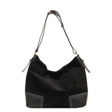 Imagem de Women's Suede Tote Bag, Stylish Vintage Multi-Function Shoulder Bag, Niche Design, High-Capacity Daily Commuter Bucket Bag (Black)
