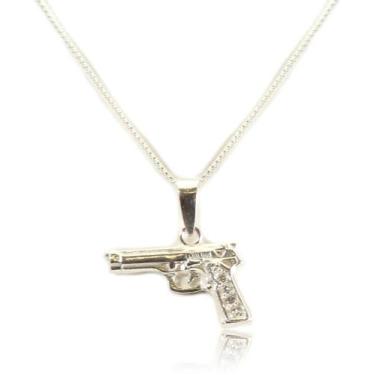 Imagem de Corrente Colar Veneziana Pg Arma Pistola Prata Legítima 925 - Lojas La