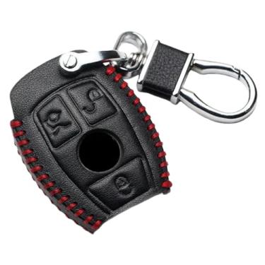 Imagem de Capa de chaveiro de couro genuíno para chave de carro compatível com Benz CLS CLA GL R SLK AMG ABCS Class Acessórios de suporte remoto(A Black Red)