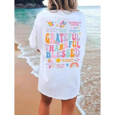 Imagem de Camisetas Casuais De Algodão Femininas De Verão Com Estampa Grateful T