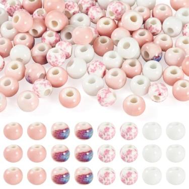 Imagem de Beadthoven 80 peças 6 mm contas de porcelana feitas à mão 4 cores rosa impressas contas de cerâmica redondas vintage porcelana chinesa artesanato kit de miçangas para fazer joias faça você mesmo