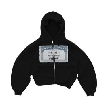 Imagem de Moletom Masculino Retro Com Estampa, Zíper E Capuz, Estilo Streetwear 