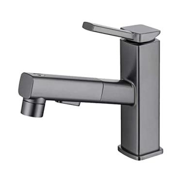 Imagem de Faucet de cozinha puxável com 2 modos spray válvula cerâmica manípulo único torneira água quente e fria ajustável para pia