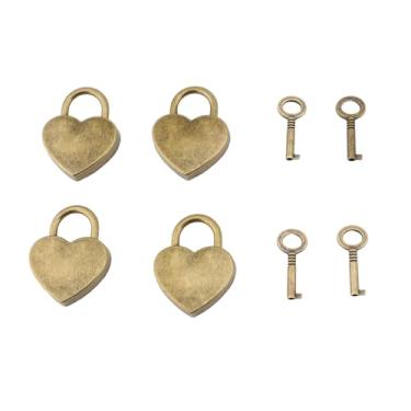 Imagem de Coração cadeado chave conjunto decorativo metal em forma de coração bloqueio e chave para diário caixa de jóias bagagem premium liga de zinco 4 conjuntos 38x30mm (Tipo 1)