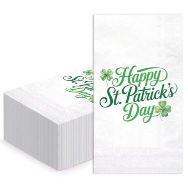 Imagem de WRAPAHOLIC 50 guardanapos de papel do Dia de São Patrício - Toalhas de mão descartáveis para convidados com letras felizes do dia de São Patrício em 3 camadas para banheiro e festa irlandesa da sorte
