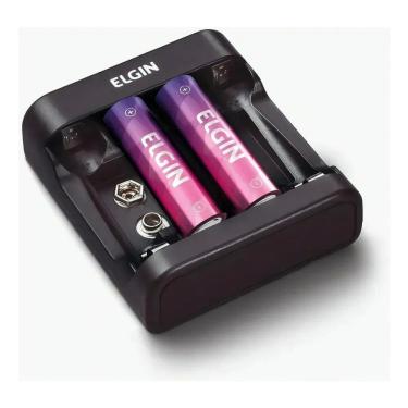 Imagem de 2X Carregador Pilha E Bateria Usb Aa Aaa 9V Elgin Com 2 Pilh