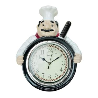Imagem de RELÓGIO DE PAREDE CONTINUO COZINHEIRO CHEF DE PLÁSTICO (Preto)