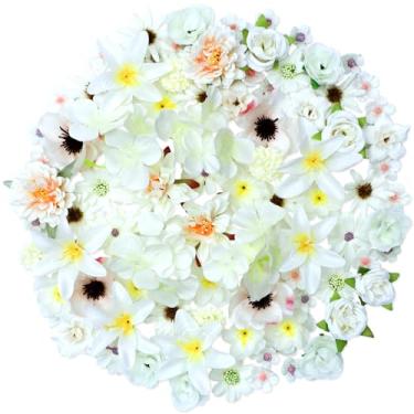 Imagem de Combinação de flores artificiais, flores brancas misturadas de flores de seda, dália, rosas, peônia com hastes para buquês de noiva de casamento, chá de bebê, arranjo floral, centro de mesa, guirlanda
