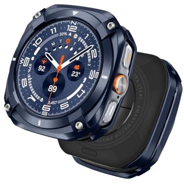Imagem de HITZEE Capa de metal 2 em 1 compatível com Samsung Galaxy Watch Ultra (2025/2024) 47 mm, amortecedor protetor de metal resistente com capa traseira para Samsung Galaxy Watch 7 Ultra/8 Ultra, azul e