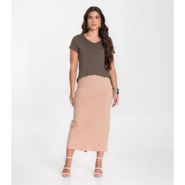 Imagem de Saia Feminina Midi Infinita Cor Marrom, G, Marrom
